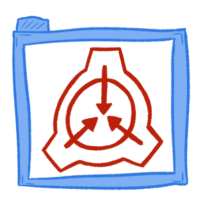 a digitally drawn image of the SCP symbol in red inside a transparent blue folder.